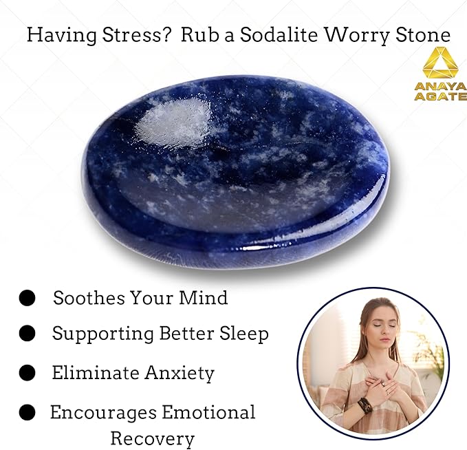 Sodalite Worry Stones – Crystal Thumb Worry Stone for Anguish, Stress – Relaxing and Soothing Balance Stones for Meditation, Stress Relief – Healing Stones and Crystals for Men and Women