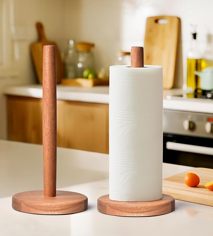 KitchLife Acacia Wooden Paper Towel Holder Countertop, Large Size - Freestanding Paper Towel Dispenser Stand Organizer with Large Anti-Skid Base