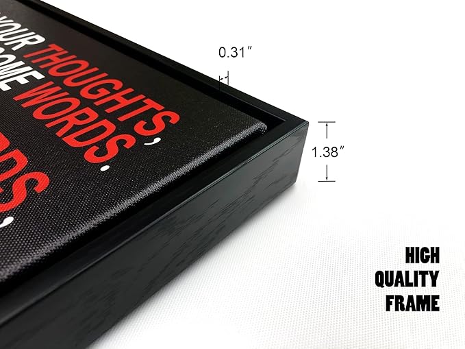 Pyradecor Black Framed Canvas Wall Art Watch Your Thoughts Motivational Classroom Poster Canvas Prints for Office Living Room Home Decorations