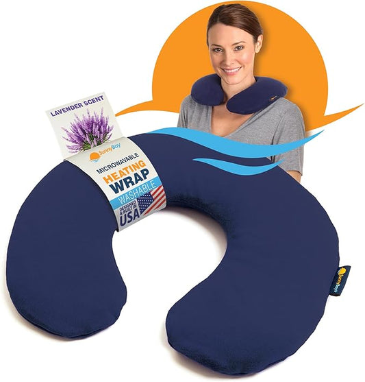 SunnyBay Microwave Heating Pad, Microwavable Heated Neck Pillow for Moist Hot Therapy, Aromatherapy Heated Neck and Shoulder Wrap with Flaxseed and Lavender Filling, 2.5 lbs, Navy Blue
