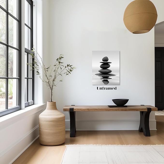 DCMVJHZV Black and White Bathroom Poster Stones in the water Wall Art Zen Bathroom Wall Decor Yoga Meditation Picture Print Spa Room Bedroom Living Room Wall Painting(16"x24" Unframed)
