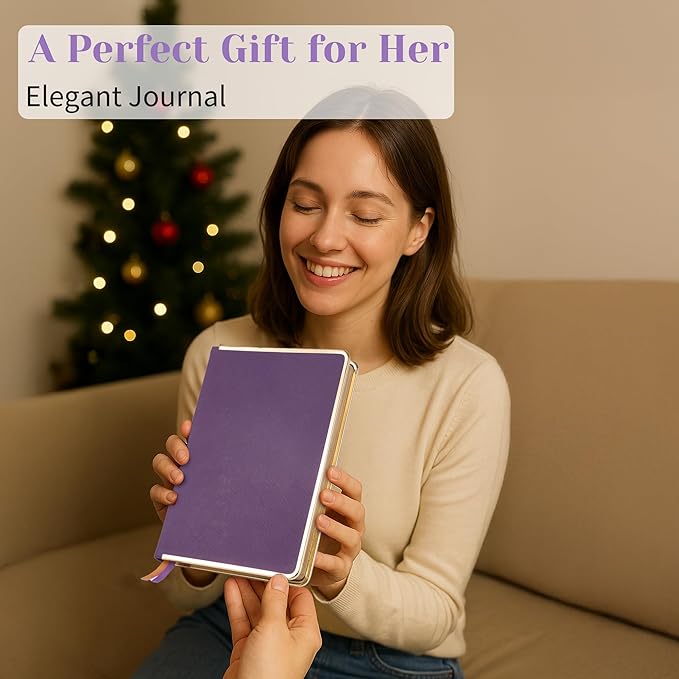 CAGIE Elegant Gold-Edged Journal for Women – Aesthetic Vegan Leather A5 Notebook, 256 Pages 100GSM Thick Paper Hardcover Diary, Gift Journals for Writing