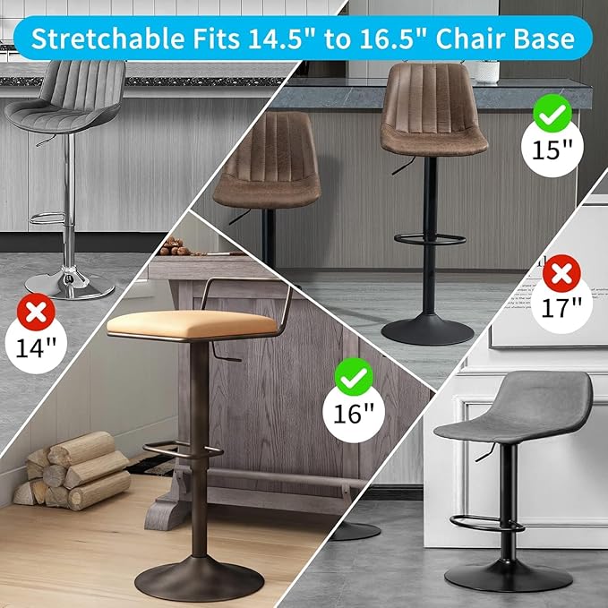 4 Pack Bar Stools Leg Protectors Ring, Non Slip Silicone Chair Leg Floor Protector, Pads Bottom Protect Wooden Floor No Scratches No Noise Anti-Slip, Stretchable Fits 14.5" to 16.5" Chair Base, Gray
