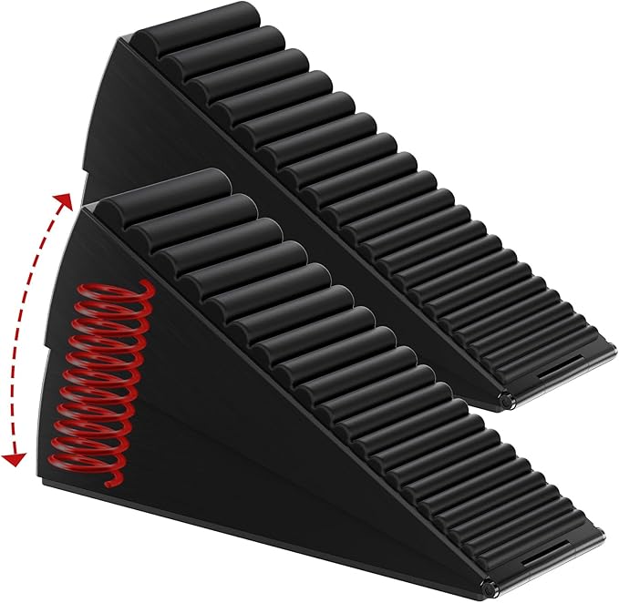 2 Pack Heavy Duty Door Stopper, Adjustable Spring Large Stopper, 3 Inches High Tall Wedge Stoppers for Bottom of Door, Door Stop Suits Any Heavy Door, Black