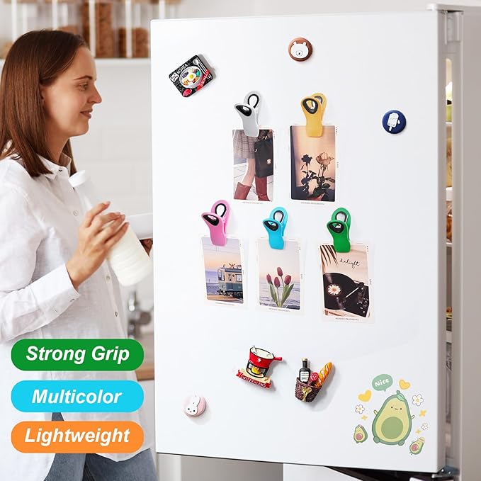 12 Pack Chip Clips Bag Clips, Binder Clips, Office Paper Clamps, Magnetic Food Clip for Bread Bag, Refrigerator, Snack, Kitchen, Office, Packages, Colorful Plastic Clip Heavy Duty