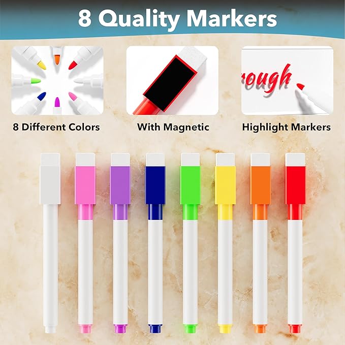 Acrylic Magnetic Dry Erase Board for Fridge, Clear Whiteboard for Refrigerator, Notepad Memo to Do/Grocery List White Board, w/ 8 Colors Markers, 15 x 11