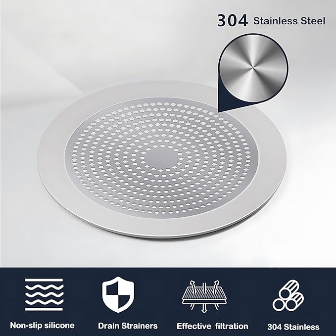 Shower Drain Hair Catcher 3.5 inch Small, Bathroom Sink Hair Stopper Sink Drain Cover Fliter Weighted Stainless and Silicone Shield (3.5 in)