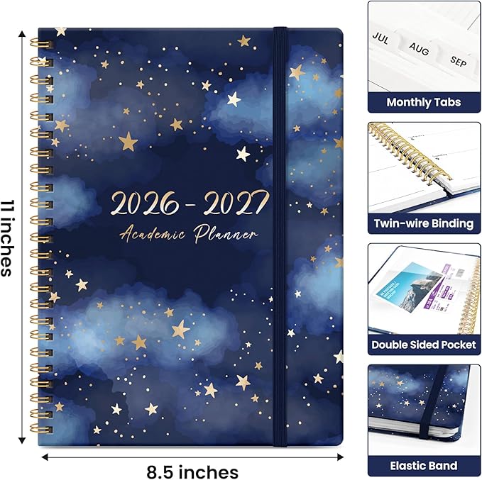Planner 2026-2027, Academic Year Monthly and Weekly Calendar Planner, Jul 2026 - Jun 2027, Hardcover Teacher Student Planning Agenda book with Tabs, Perfect for School Office Supplies, 8.5" x 11" - Starry Night