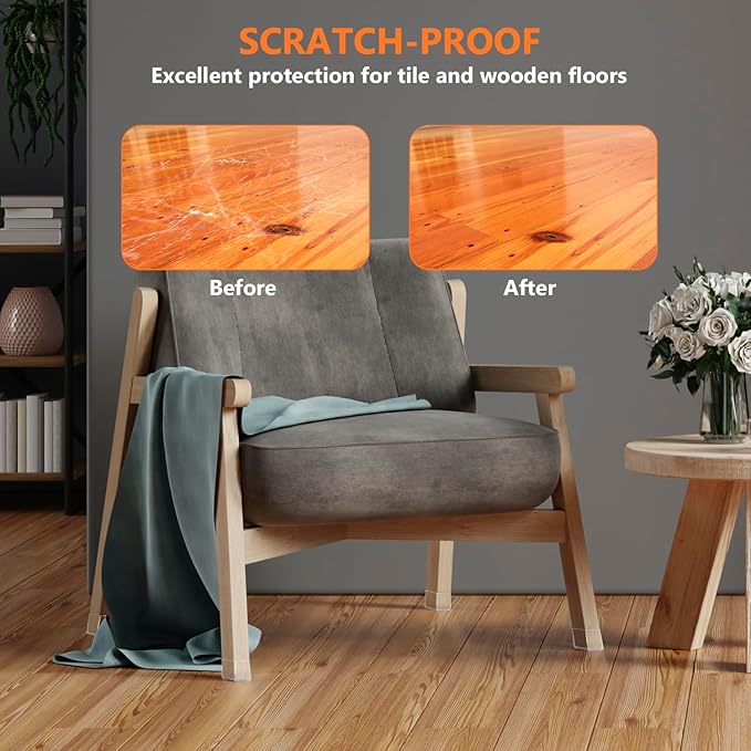 16pcs Square Chair Leg Floor Protectors, Furniture Pads for Hardwood Floors, Furniture Sliders for Chair Legs, Floor Protectors for Chairs, Silicone Chair Leg Caps Cover, Clear, Large