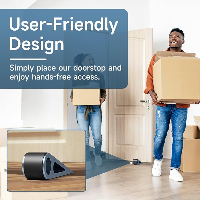 4 Pcs Heavy Duty Door Stopper for Bottom of Door, Aluminum & Rubber Door Stop Wedge- Keep Doors Open in Home, Apartment, Office, Hotel, 4.92L*1.02W*1.22H Inch, Blue