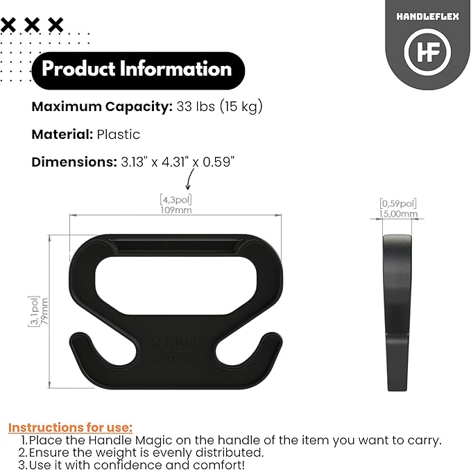 Handle Magic - (2 Units) Bag Carriers | Ergonomic Grip and Bag Holder | Pocket Size | Lightweight & Comfortable for Shopping & Travel - Made in USA (Blazing Orange)