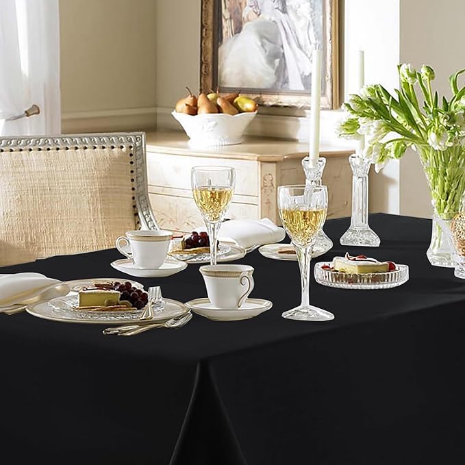 Fitted Black Tablecloths for Rectangle Tables, 6 Pack - 70 x 120 Inches - Reusable and Washable Tablecloths for 6-8 Ft Tables, Polyester Fabric Table Covers for Wedding, Party, Banquet