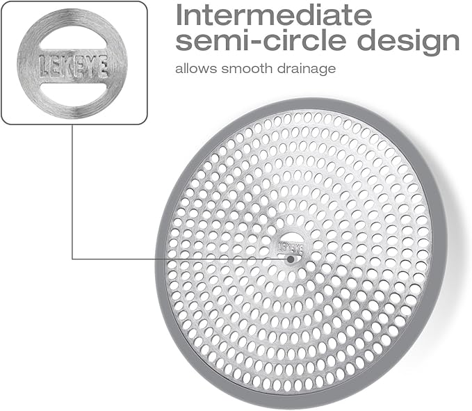 LEKEYE Shower Hair Catcher Drain Protector Strainer - Steel & Silicone 2 Pack