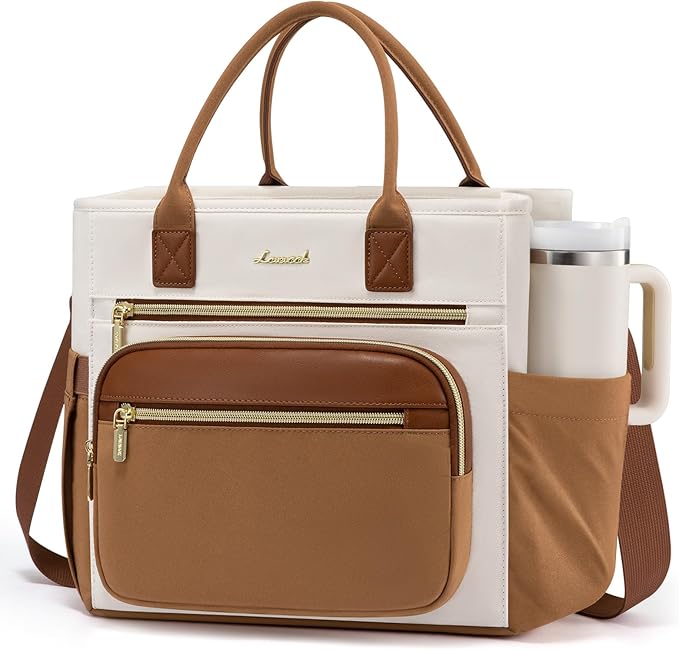 LOVEVOOK Insulated Lunch Bag Women,Wide Opening Adult Lunch Box Women with Cup Holder,Large Leakproof Cooler Bag for Work Picnic Beach Family College Mom,Lunch Teacher Breast Pump Diaper Tote Bag
