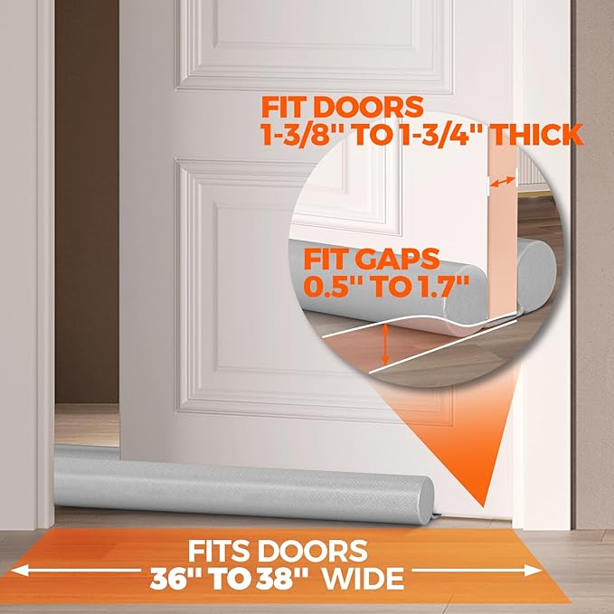 Holikme Door Draft Stopper Door Stoppers for Bottom of Door 38inch, Grey