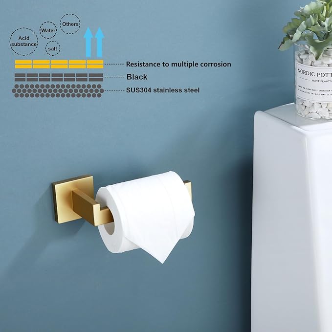 KOKOSIRI Gold Toilet Paper Holder Toilet Roll Holder for Bathroom Kitchen Washroom T-304 Stainless Steel Wall Mounted, 2 Pack, B2003BG-P2