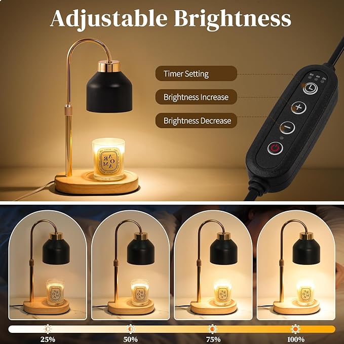 Seniny Electric Candle Warmer Lamp with Timer Dimmable, Adjustable Height Lamp Candle Warmer for Jar Candles, Home Decor Warming Light, Flameless Wax Melter Lamps, Christmas Birthday Gifts for Women