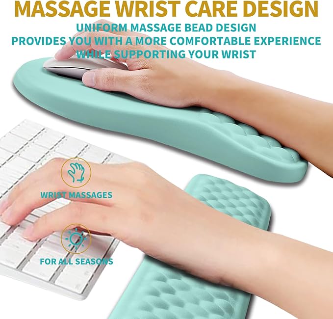 Hokafenle 2-in-1 Ergonomic Mouse Pad Wrist Support & Wrist Rest for Computer Keyboard Set, with Carpal Tunnel Pain Relief Massage Bulge and Full Memory Gel Design (2-in-1 Set, Light Blue)