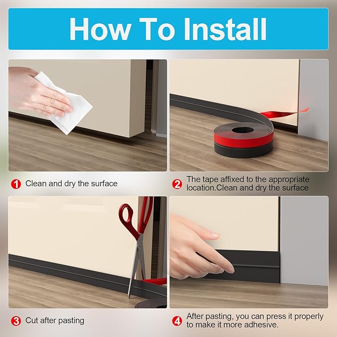36FT Weather Stripping Door Seal - 2" Silicone Door Draft Seal Tape for Gaps Under Door Weatherstripping Sweep Stopper for Bottom of Shower Door/Sliding Glass Door