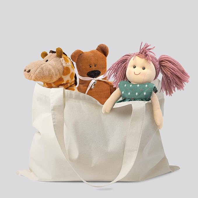 NPBAG 5 Pack 20'' X 16'' Large Natural Cotton Tote Bags, Lightweight Blank Bulk Cloth Bags with 1pc of PTFE Teflon Sheet