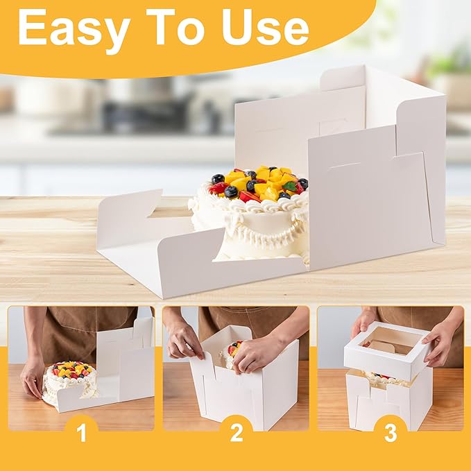 5 Pack Cake Boxes 8 Inch, 8x8x8 Inches Tall Cake Large Box, Disposable Cakes Transport Containers with Lids, Bakery Boxes with Large Window, for Cookies Pies Cupcakes Pastry-Wedding, Birthday, Party