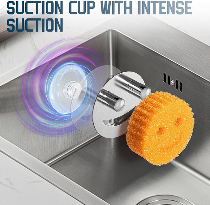 Yoshiky 3 Pack Stainless Steel Smiley Face Dish Sponge Holder, Silver Sink Caddy Organizer Storage with Suction Cup for Kitchen, Kitchen Accessories Decor Scrubber-Silver