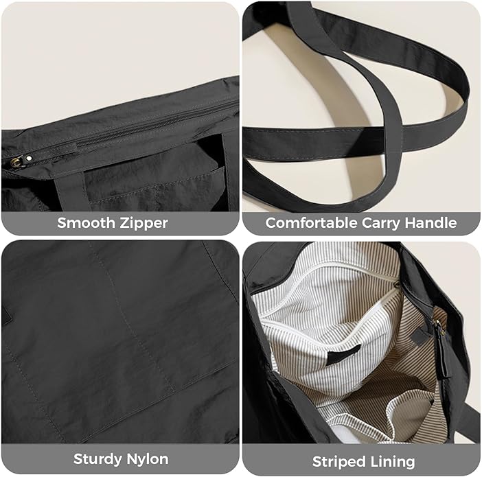 Barsine Tote Bag for Women Unisex Lightweight Nylon Totes Purses and Handbags Large Casual Shoulder Hobo for Travel Gym