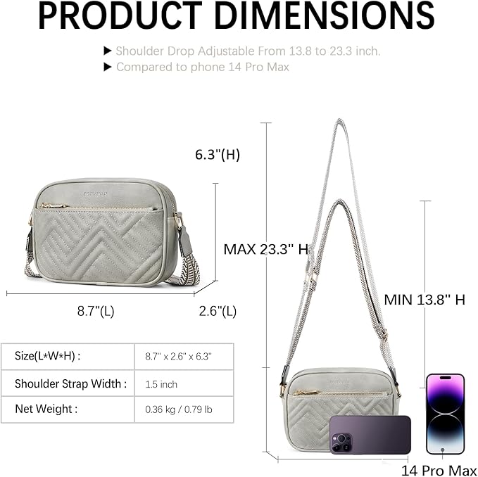 BOSTANTEN Quilted Crossbody Bags for Women Vegan Leather Purses Small Shoulder Handbags with Wide Strap