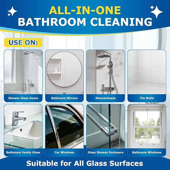 Shower Glass Cleaner – Hard Water Stain Remover & Soap Scum Remover for Shower Doors – Streak-Free Glass Cleaner Spray – For Bathroom Mirrors, Tiles & Glass – 6.8OZ
