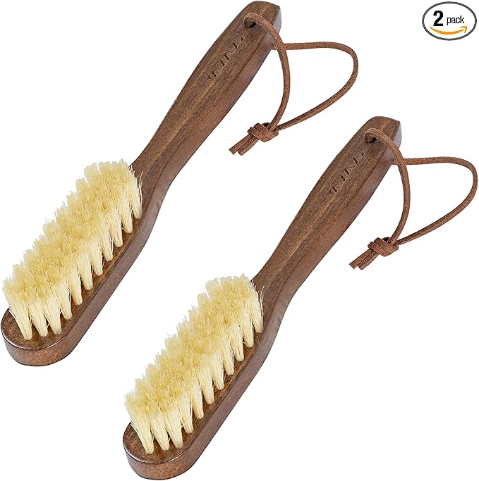 Takavu White Boar Bristle Laundry Stain Brush Set (2 Pack) - Small Spot Cleaner Scrubber for Clothes