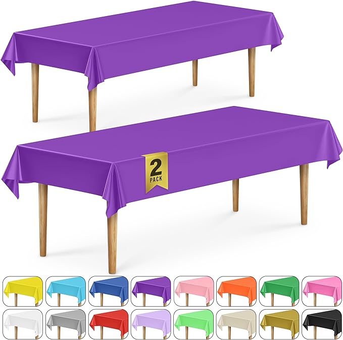 DecorRack 2 Rectangular Tablecloths BPA-Free Plastic, 54 x 108 inch, Dining Table Cloth, Rectangle Table Cover for Parties, Picnic, Camping and Outdoor, Disposable or Reusable, Purple (2 Pack)