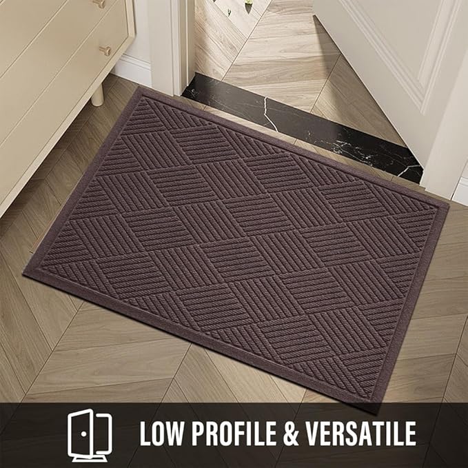 Sturdy Front Door Mat, Absorbent Muddy Dirt Resist Welcome Door Mats Outdoor Indoor, Stain and Fade Resistant, Non-Slip Rubber Backing Low Profile Doormat for Entryway, 36×24, Coffee