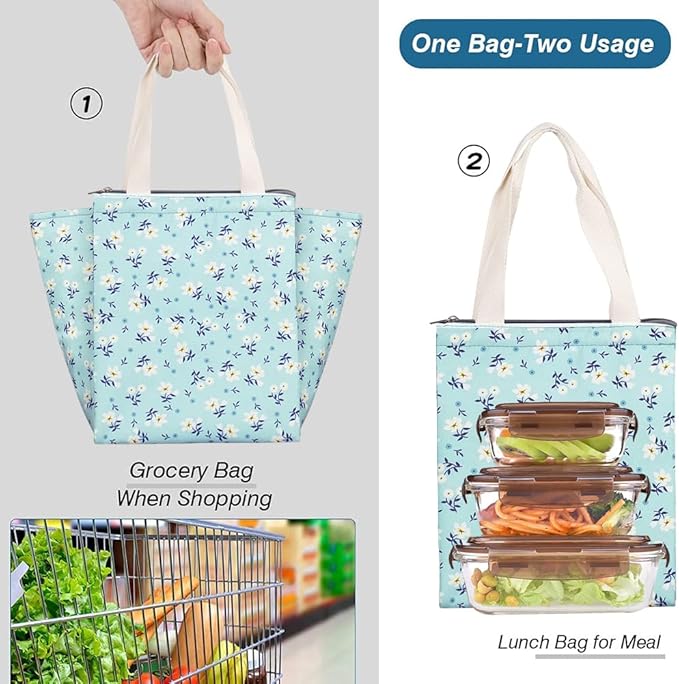 iknoe Insulated Lunch Bag for Women & Adults, 9L Foldable Wide-Open Cooler Bag with Pockets, Leakproof & Portable, for Picnic, Office, Beach(Shivering)