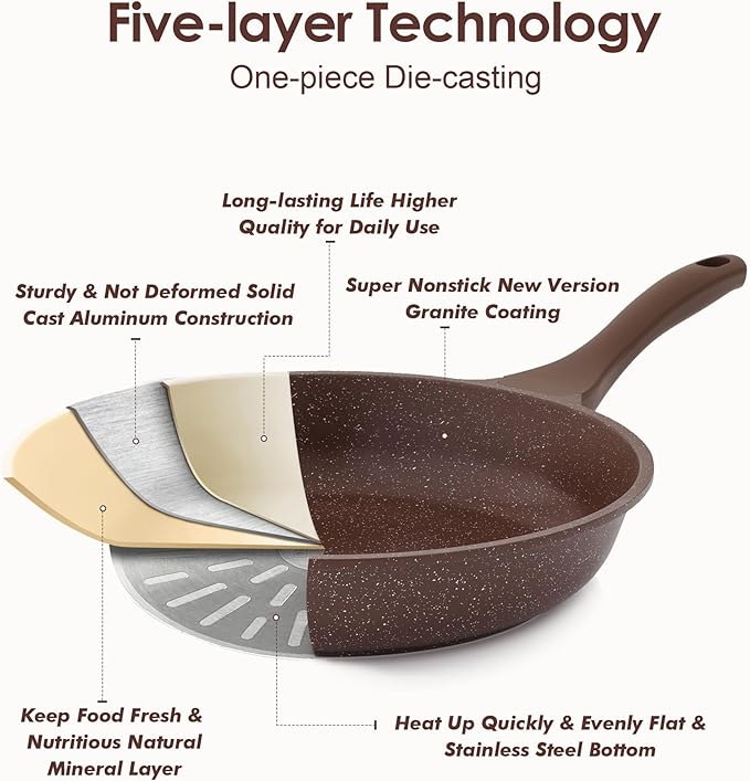 SENSARTE Nonstick Frying Pan Skillet, Non Stick Omelette Pan, Healthy Stone Cookware Chef's Pan PFOA Free, Toffee Brown (8 Inch)