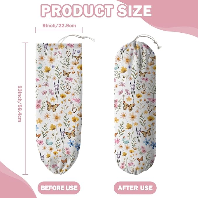 Plastic Bag Holder, Grocery Bag Organizer Storage, Kitchen Dispenser Holders Reusable Shopping with Adjustment Drawstring Closure for Kitchen Farmhouse Decor, Vintage Floral
