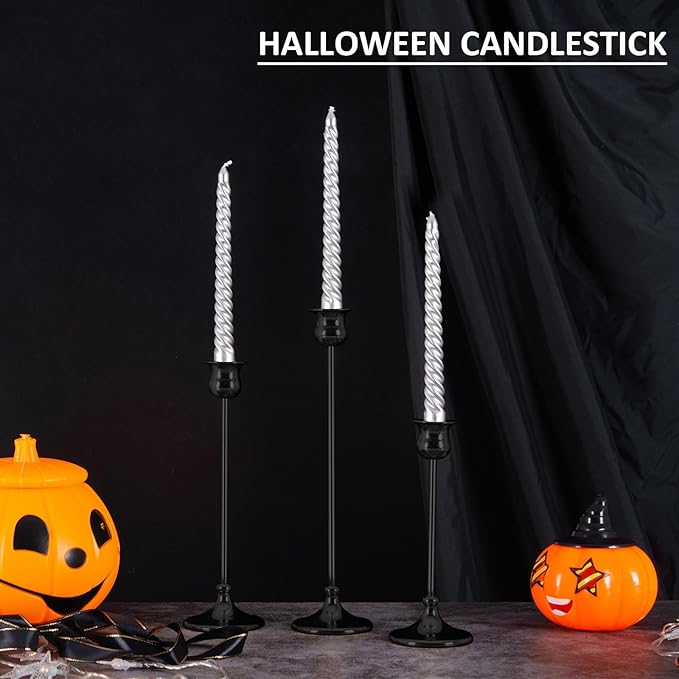 Taper Candle Holder Tall Vintage Metal Candlestick Holders Candle Stick Candelabra for Halloween Thanksgiving Christmas Holiday Wedding (Matt Black, 1 Set (3 pcs))