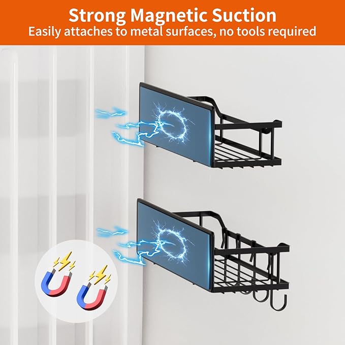 Magnetic Spice Rack, Multifunctional Magnetic Shelf for Washing Machine, Refrigerator, Microwave, and Any Metal Surface, Powerful Magnetic Shelves Include Magnetic Paper Towel Holder (5 pcs - Black)