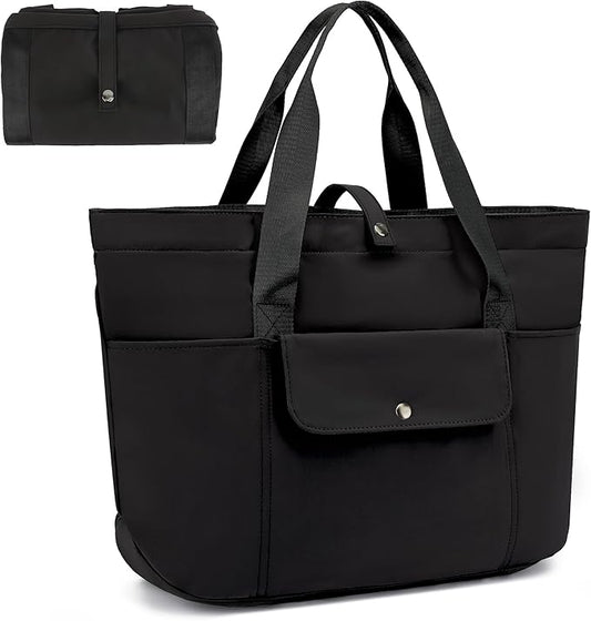 TANTOMI Tote Bag for Women Foldable,Waterproof Work Bag with Zipper,Large Shoulder Handbag for Travel-20.9''l X 6''w X 14''h