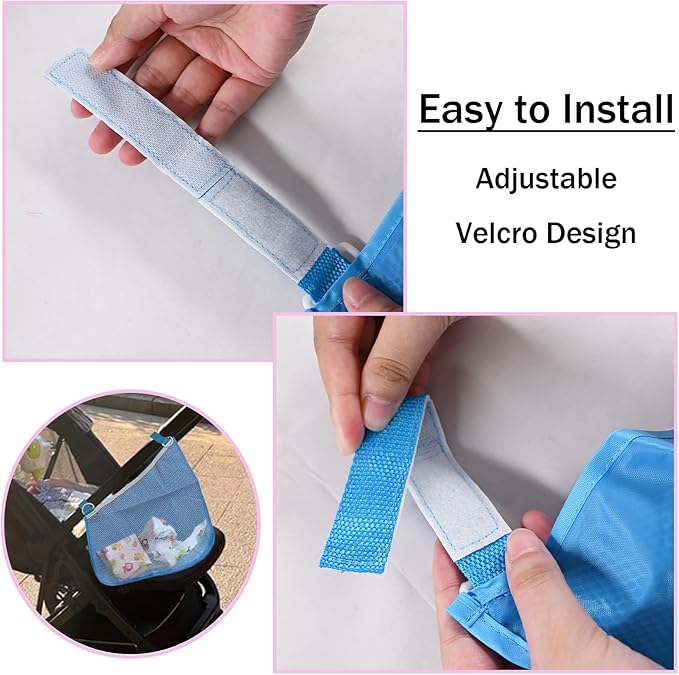 2PCS Universal Side Sling Stroller Cargo Net, Portable Storage Mesh Bag, Stroller Storage Organizer Bag, Non-Slip and Adjustable Straps Side Sling Mesh Organizer (Blue)