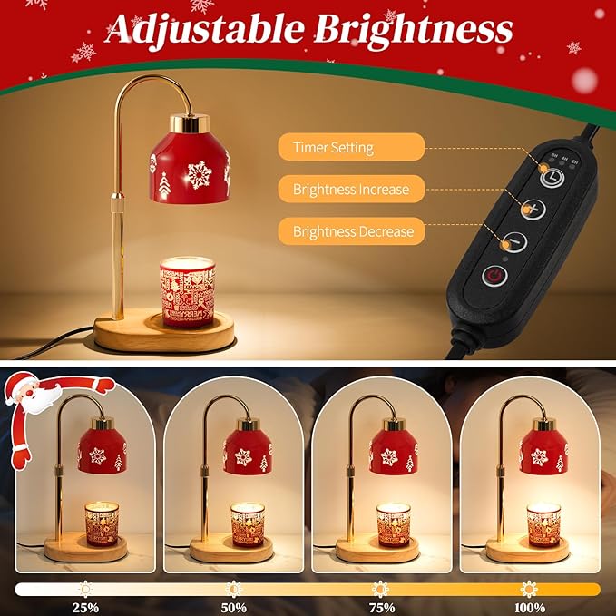 Seniny Christmas Candle Warmer Lamp with Timer, Adjustable Height Dimmable Lamp Candle Warmer for Jar Candles, Electric Warming Light, Home Decor Flameless Wax Melter Lamps, Birthday Gifts for Women