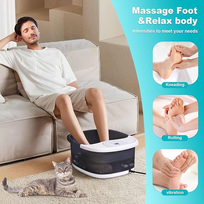 Foot Spa Bath Massager with Heat, Foot Bath with 22 Massage Rollers, Temperature Control, Jets, Bubbles, Epsom Salt and Vibration. Foot Soaking Tub for Relaxation - Grey