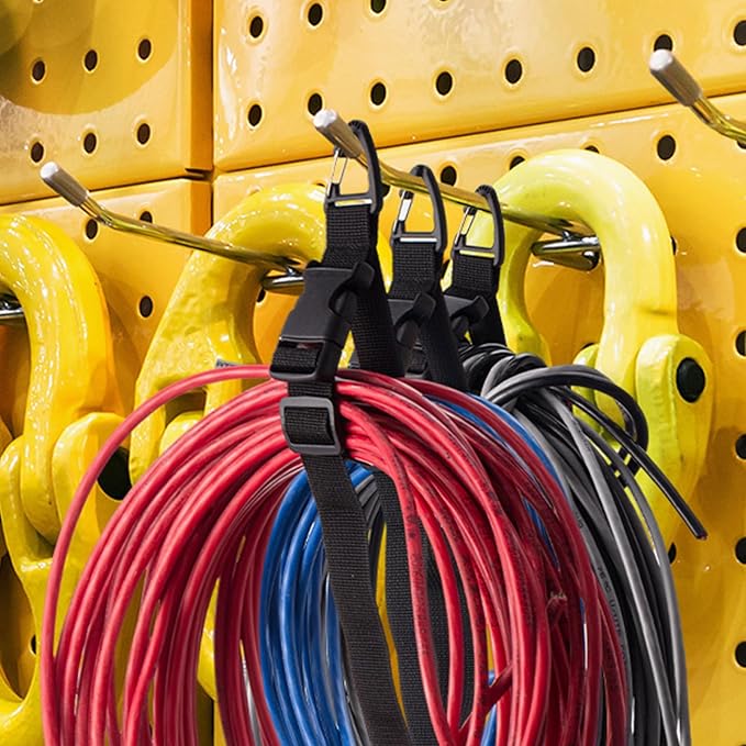 Wowangce 24 Pack 17 Inch Adjustable Extension Cord Holder Organizer with Triangle Clips for Garage Organization and Storage Heavy Duty Extension Cord Hanger for Men Workshop (Black)