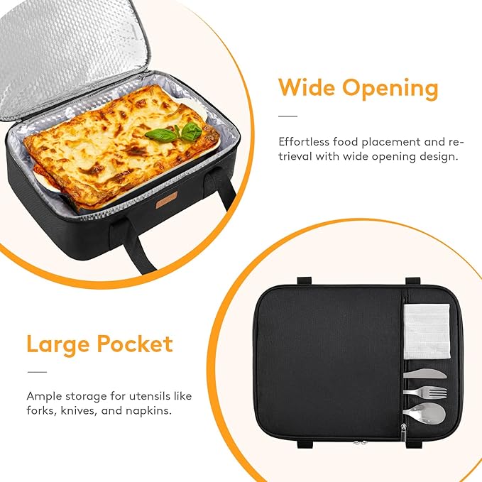 Lifewit LUNCIA Insulated Casserole Carrier for Hot or Cold Food, Lasagna Lugger Tote for Potluck Parties/Picnic/Cookouts, Fits 9"×13" Baking Dish, Black