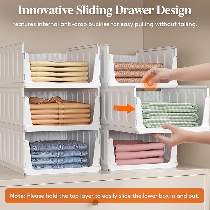 Lifewit Stackable Closet Organizers and Storage Basket for Clothes, Plastic Sweater Storage Bins for Wardrobe, Multifunctional Pants Organizer for RV, Pantry, Bathroom, Kitchen, Dorm, 24L, 4 Pack