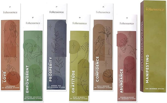 Folkulture Incense Sticks | Set of 6 (120 Non Toxic Insence-Sticks) for Manifesting with 45 Mins Burn Time | Frankincense, Coffee, Aqua Breeze, Mint and Basil, Lavender, Organic Inscents-Sticks