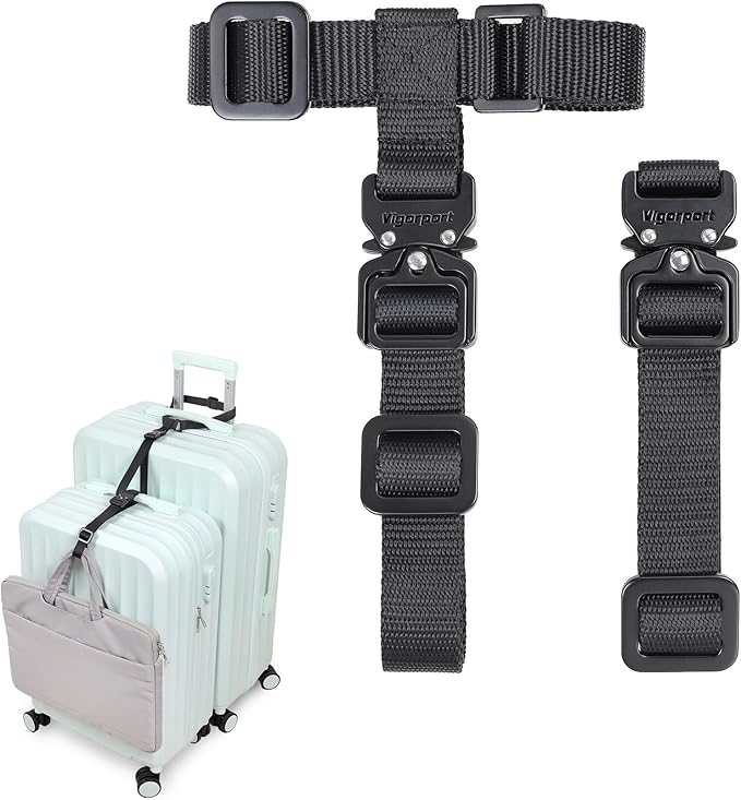 Vigorport Luggage Straps, Metal Luggage Connector Straps for Suitcases, Add a Bag and Connect Your 2 Suitcases Together, Adjustable Attachment Accessories Belts (0.75" Width, Small Size)