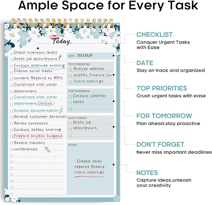 Taja To Do List Notepad - To Do List Notebook for Work with 52 Sheets, 9.8" x 6.5", Undated Daily Planner Perfect for Daily Tasks and Goal Setting, Notepad Suitable for Office, Home & School - Blue Breeze