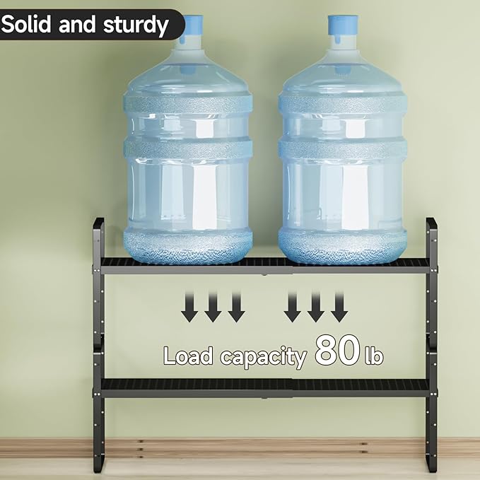 2-Pack Expandable Cabinet Countertop Shelves 16.5-27''L, Adjustable Metal Spice Rack Organizer, Stackable Kitchen Counter Storage Shelves Organizers for Cabinet Organization, Black