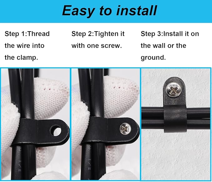 TWTADE 222PCS Black Cable Clamps Assortment Kit, Nylon Plastic R-Type 6 Sizes 3/16'' 1/4'' 3/8'' 1/2'' 3/4'' 1'' Cable Mounting Wire Clips Fastener with Screws for Wire Management