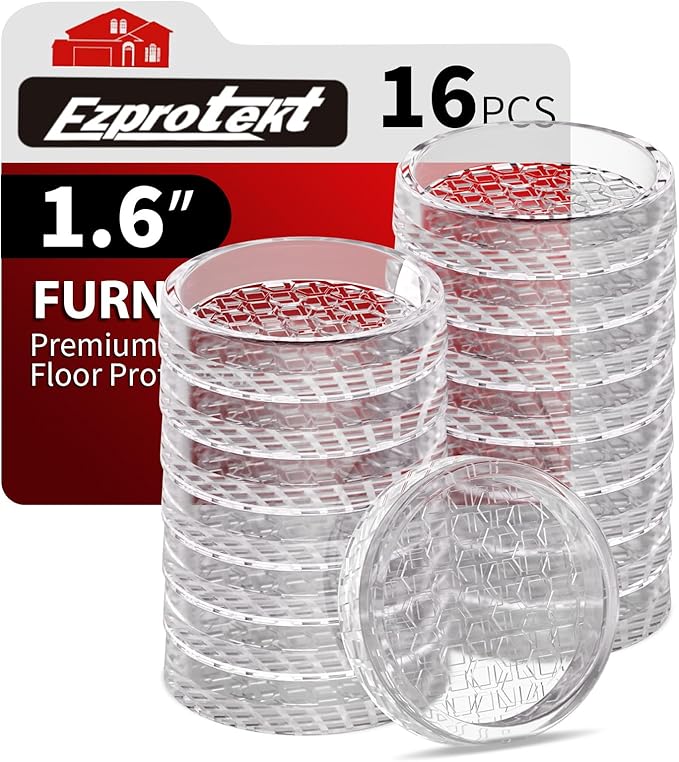 Ezprotekt Non Slip Furniture Pads, 16 Pcs 1.6" Anti Skid Rubber Caster Cups, Round Furniture Coasters for Hardwood Floors, Anti-Slip Furniture Grippers, Furniture Stoppers to Prevent Sliding (Clear)